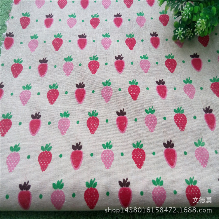 麻布印花系列 草莓  手工DIY 工艺品 亚麻面料