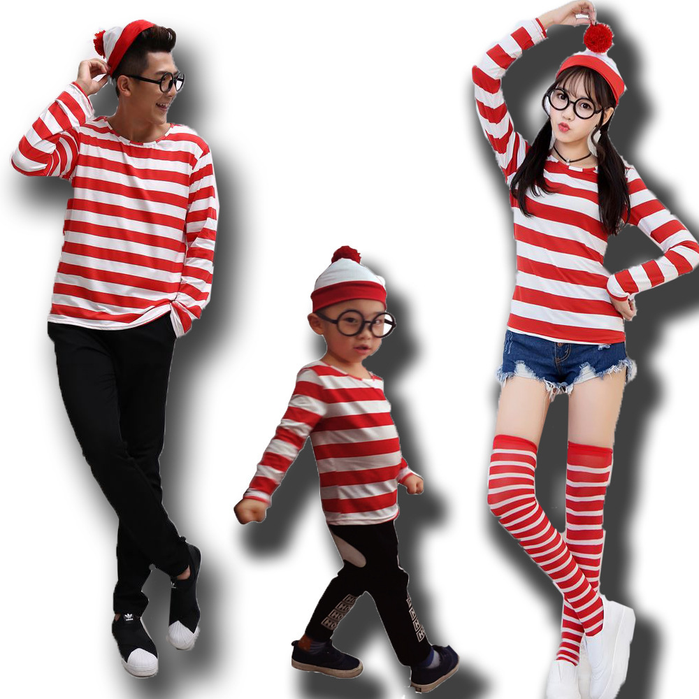 Disfraz de Halloween para padres e hijos Smart Wally Where Wally British Anime Disfraz de pareja de cosplay