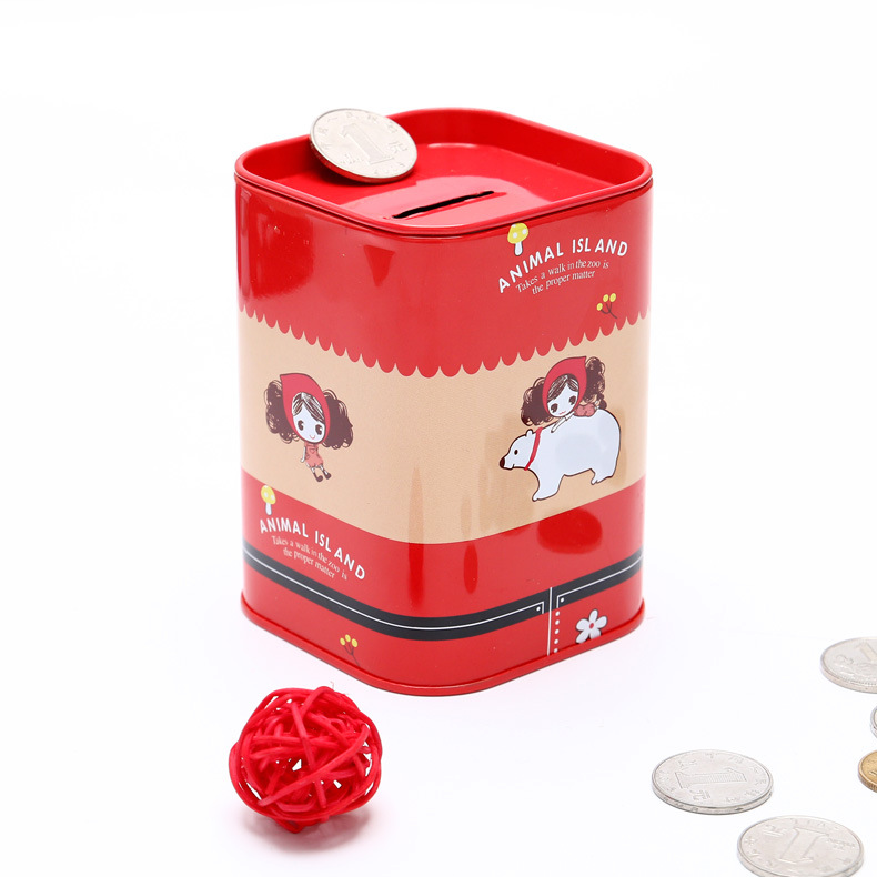 Fábrica creativa hojalata Piggy Bank chica de dibujos animados de moda cuadrado Piggy Bank cuadrado metal estaño en stock