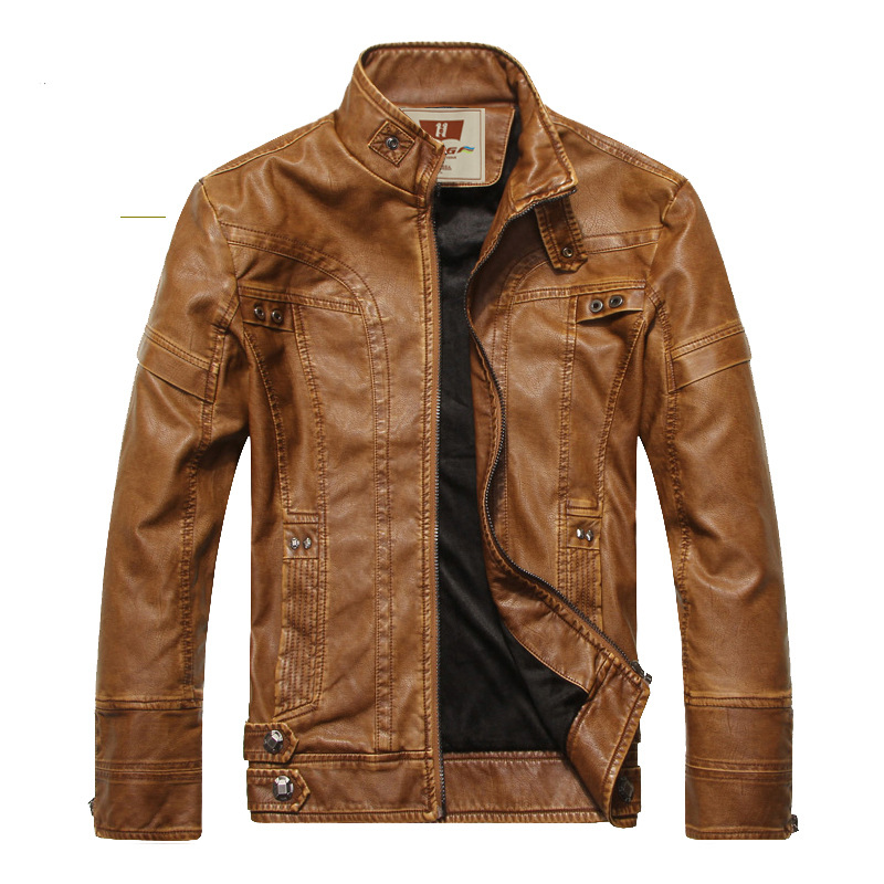 Comercio exterior Orden original Ebay AliExpress Amazon forrado de lana de los hombres de la PU chaqueta de cuero europeo y americano collar de pie chaqueta de cuero abrigo de los hombres