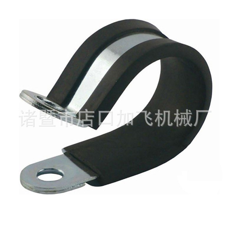 供应15mm带宽连胶条卡箍 铆接垫片管卡 不锈钢,铁镀锌R型抱箍