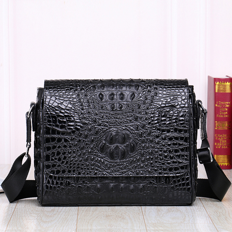 Túi đeo chéo nam da bò vân cá sấu phong cách messenger — Màu đen, Màu cà phê