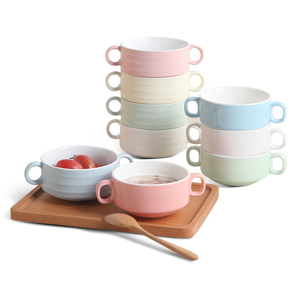 Candy -colored children's tableware series double -ear soup cup can…