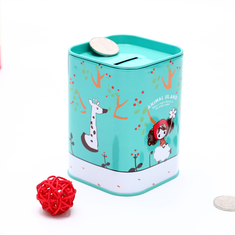 Fábrica creativa hojalata Piggy Bank chica de dibujos animados de moda cuadrado Piggy Bank cuadrado metal estaño en stock