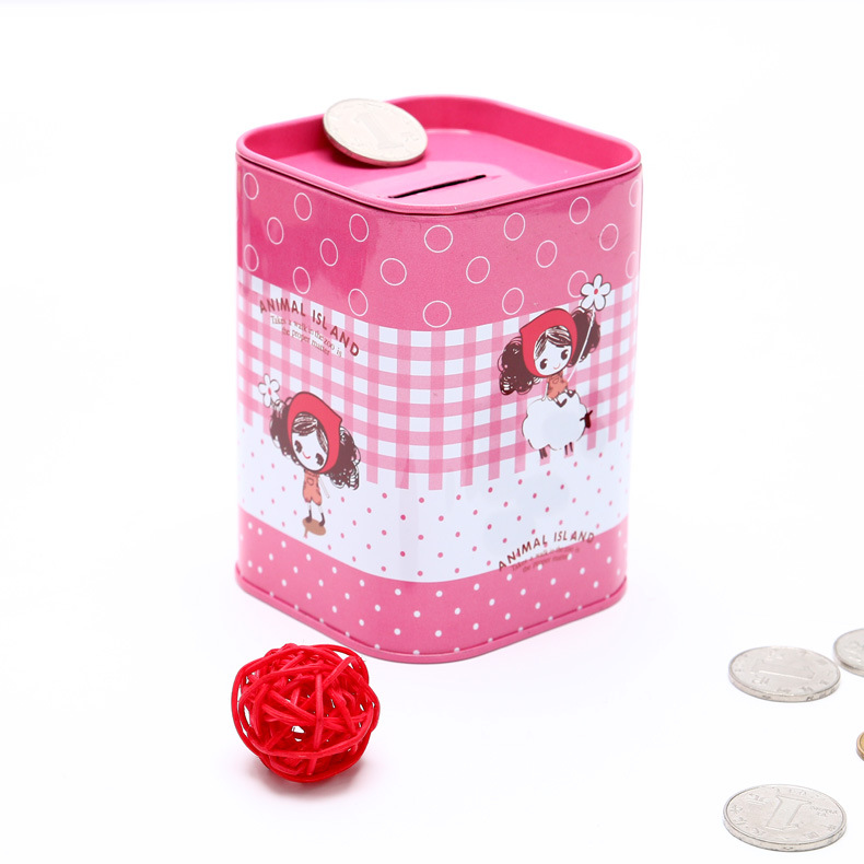 Fábrica creativa hojalata Piggy Bank chica de dibujos animados de moda cuadrado Piggy Bank cuadrado metal estaño en stock
