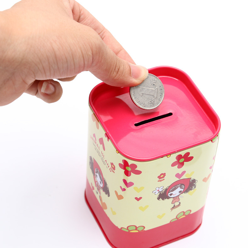 Fábrica creativa hojalata Piggy Bank chica de dibujos animados de moda cuadrado Piggy Bank cuadrado metal estaño en stock
