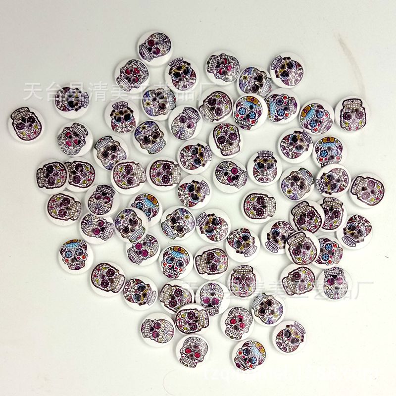 15mm botones de calavera impresos 100 piezas en un paquete