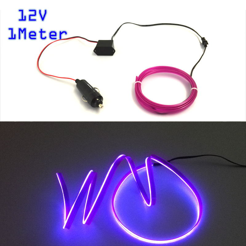 El con borde de luz fría emisor de luz 1 m de largo 12V coche faro traje EL alambre 10 colores opcionales