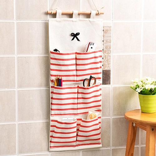 Korean-style minimalist fabric cotton and linen hanging bag, waterproof PE membrane-covered multi-layer storage hanger for the back of the door, wholesale