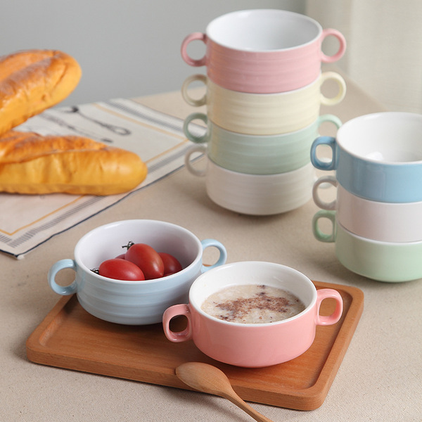 Candy -colored children's tableware series double -ear soup cup can…