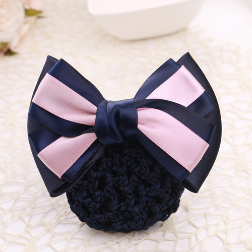 Professional hair accessories Korean style hair net polyester with bow bank hair accessories nurse telecom stewardess hairpin
