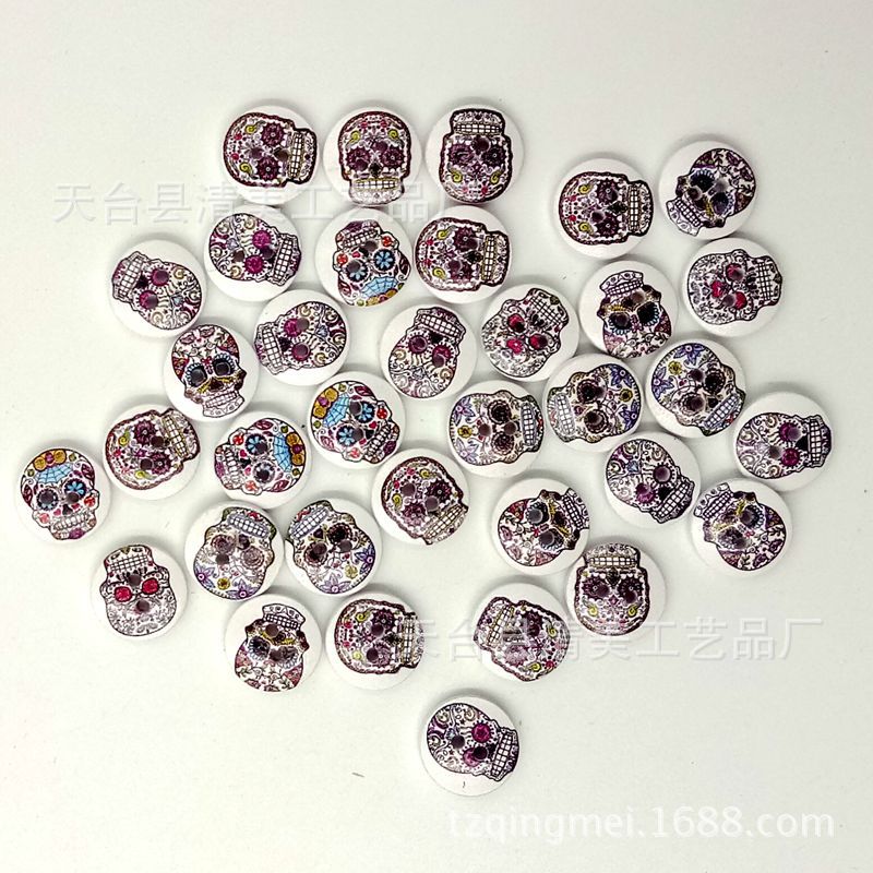 15mm botones de calavera impresos 100 piezas en un paquete