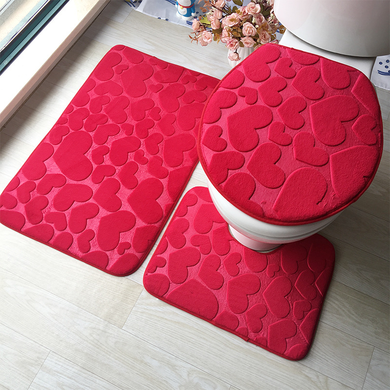 Flannel Carpet Bathroom Toilet Three-Piece Floor Mat Water-Absorbent Anti-Slip Foot Mat Door Mat Amazon Hot Sale