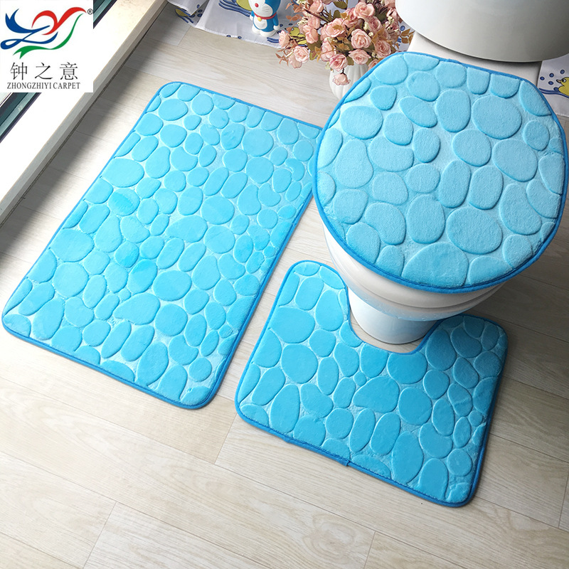 Flannel Carpet Bathroom Toilet Three-Piece Floor Mat Water-Absorbent Anti-Slip Foot Mat Door Mat Amazon Hot Sale