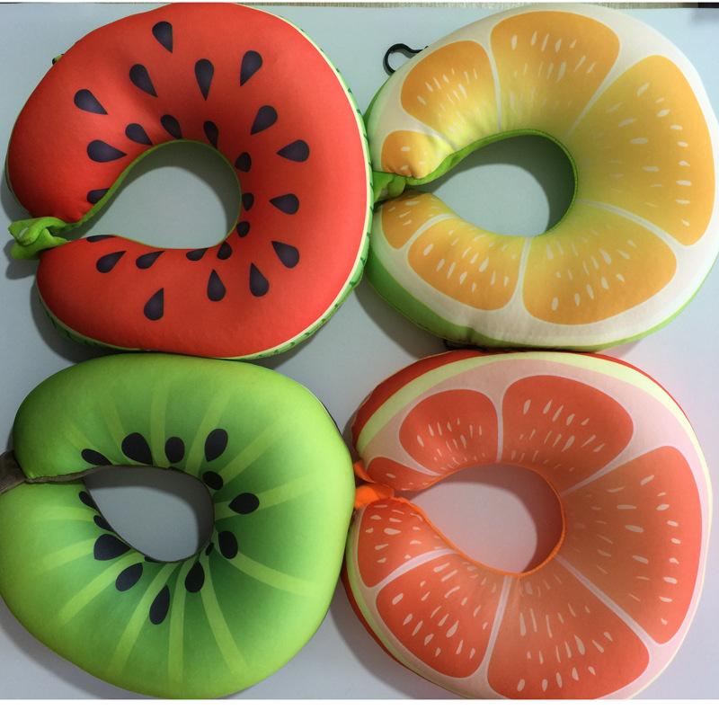 水果卡通抱枕印花U型枕 泡沫粒子护脖护颈枕汽车腰颈枕