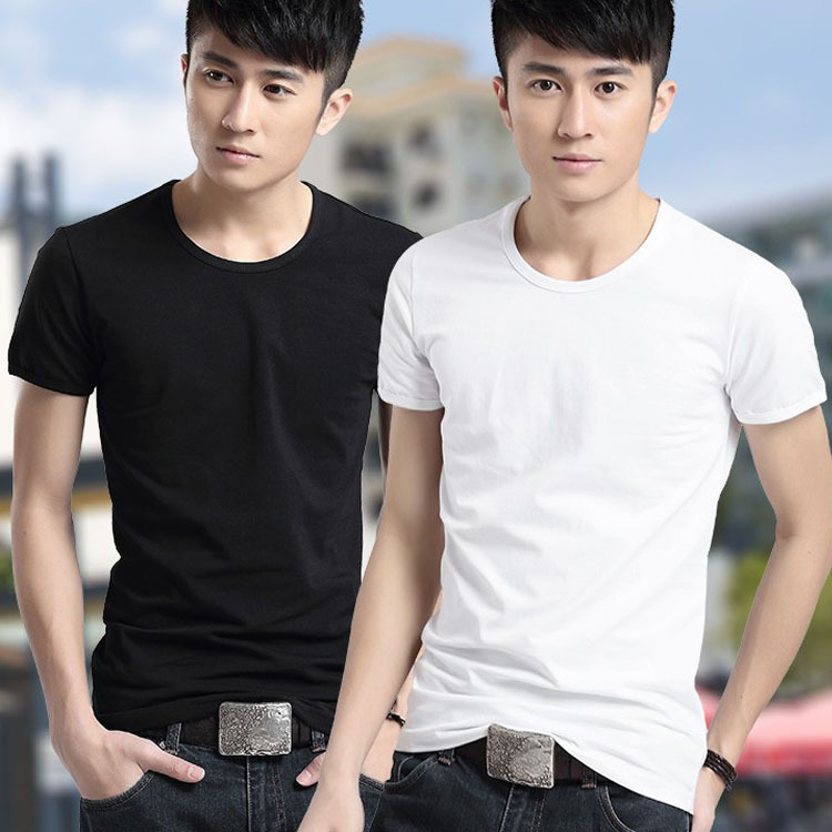2025 Men's New Pure White Men's Round Neck Short-Sleeved T-Shirt Men's T-Shirt Pure Color Short-Sleeved Trbottomy Bottoming Shirt