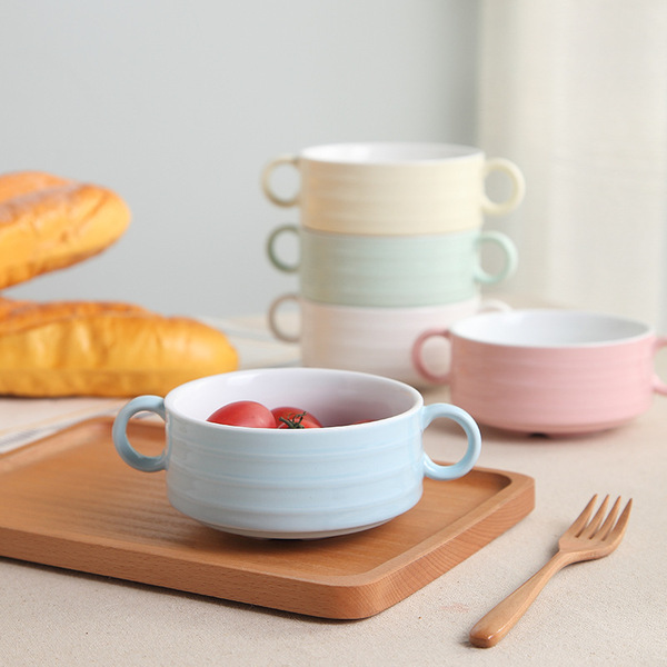 Candy -colored children's tableware series double -ear soup cup can…