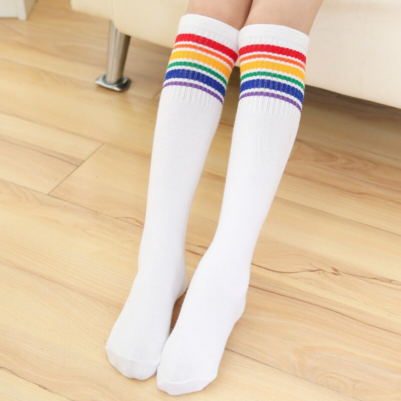 Rainbow Striped Children's Mid-High Socks for 61St National Day Student Performance Over-The-Knee Long Soccer Socks Cotton Socks Wholesale