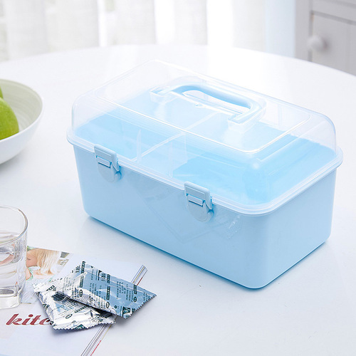 Rectangular multi-purpose cosmetic storage box, double-layer plastic portable car tool storage box, household medicine box