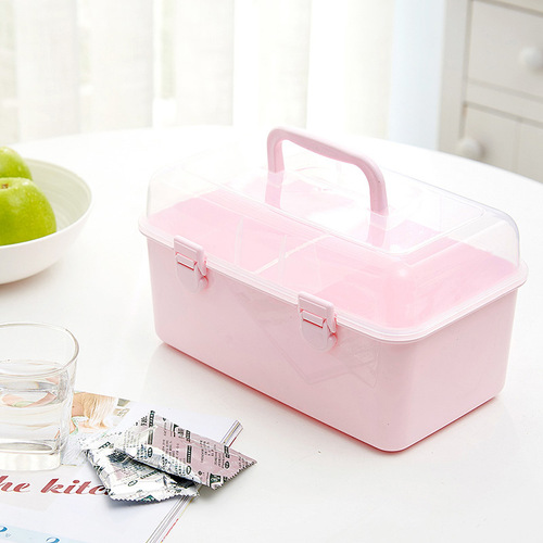 Rectangular multi-purpose cosmetic storage box, double-layer plastic portable car tool storage box, household medicine box