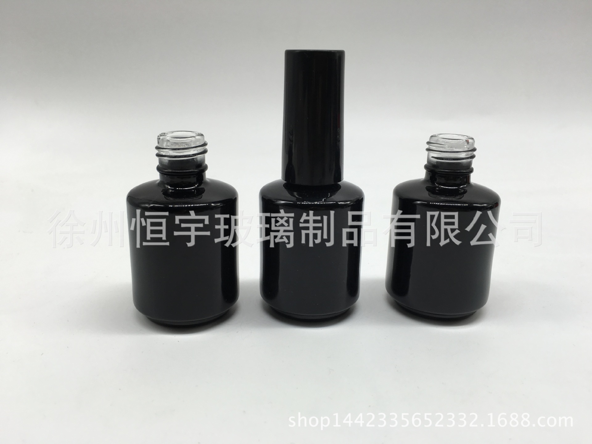 螺纹带刷15ML指甲油胶空瓶  指甲油瓶 黑色不透光甲油胶瓶  空瓶