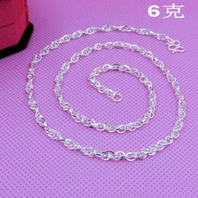 盛兴银饰 99纯银项链 足银四方水波链 时尚水波项链女士 情侣 6克