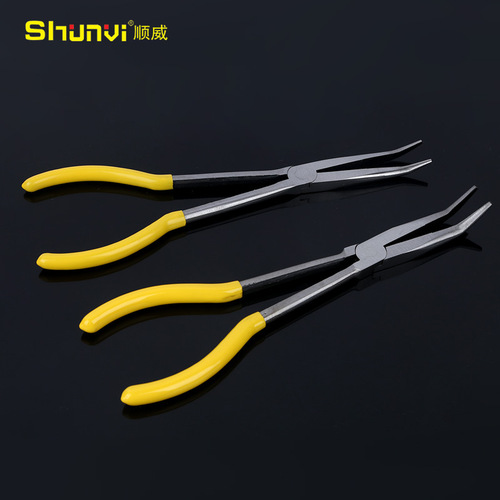 Shunwei Hardware Tools 45# Steel 11-inch Extended Pliers Multi-Specification Curved Nose Pliers Plastic Covered Handle Needle Nose Pliers Wholesale