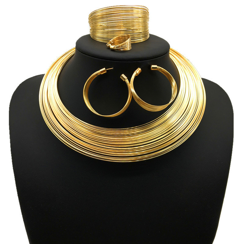 Nigeria bridal necklace suit alloy multi-silk collar four-piece cross-border Jewelry necklace suit Nigeria bridal necklace suit alloy multi-silk collar four-piece cross-border Jewelry necklace suit