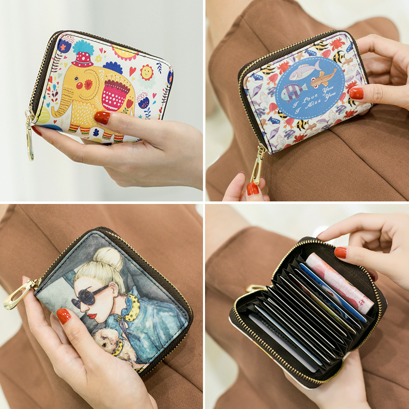 Amoy Printed Leather * Women's Korean Style Cute Multi-Card Simple Small Card Bag Women's Mini Organ Card Bag Coin Purse