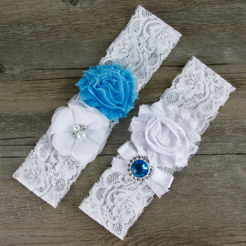 Handmade sky blue and white western style lace flower bridal garter bridal decoration