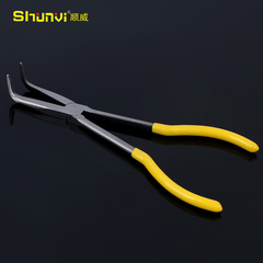Shunwei Hardware Tools 45# Steel 11-inch Extended Pliers Multi-Specification Curved Nose Pliers Plastic Covered Handle Needle Nose Pliers Wholesale