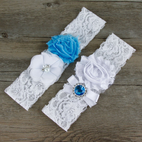 Handmade sky blue and white western style lace flower bridal garter bridal decoration