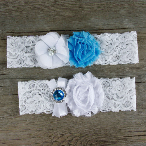 Handmade sky blue and white western style lace flower bridal garter bridal decoration