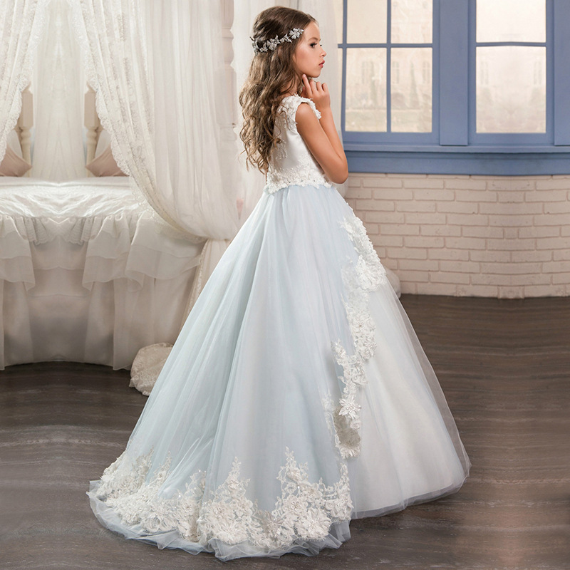 Nueva Hada diamante encaje hecho a mano flor vestido de novia niña de las flores rendimiento anfitrión piano ropa para niños vestido de niña pettiskirt