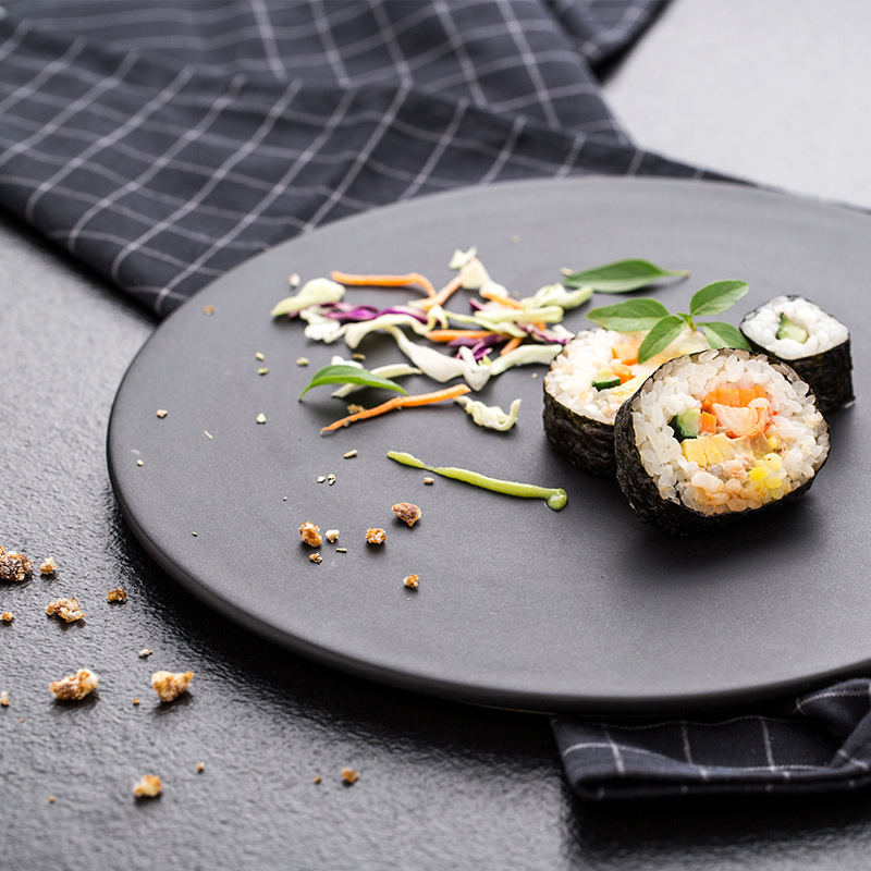 Matte Black Ceramic Dinner Plate Cake Plate Dish Plate Bread Plate Snack Sushi Plate Breakfast Plate Flat Tray