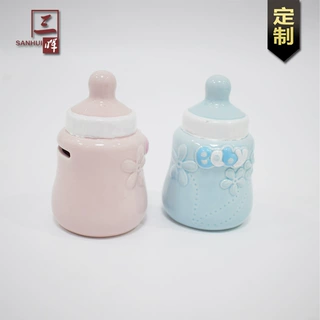 陶瓷储钱罐家居摆件 奶瓶形状零钱罐手绘存钱筒 创意可爱儿童礼品