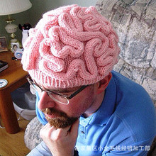 BomHCS恶搞恐怖脑子帽 手工针织个性大脑帽子万圣节速卖通亚马逊