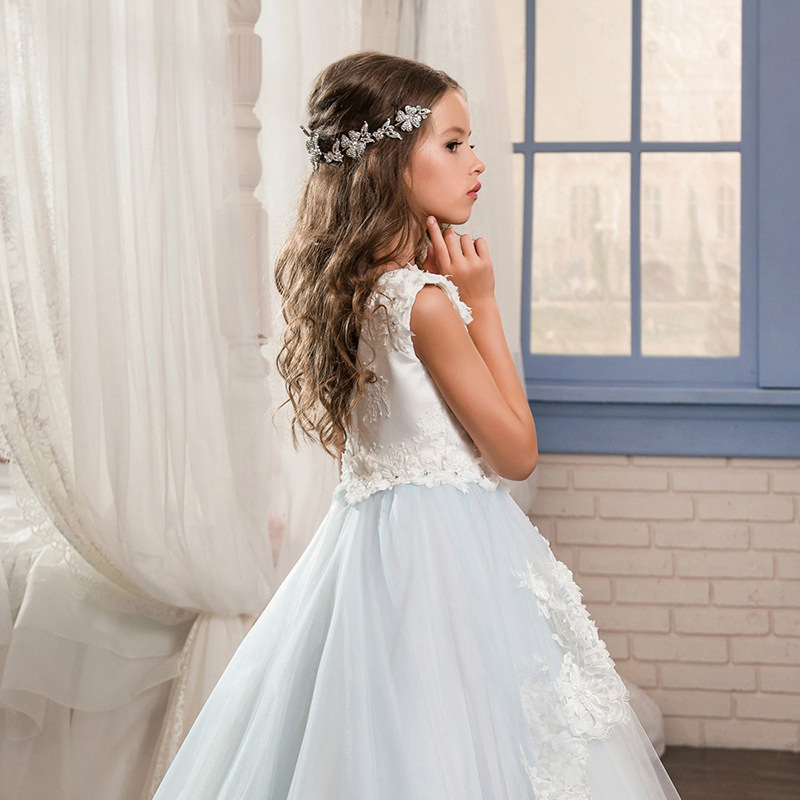 Nueva Hada diamante encaje hecho a mano flor vestido de novia niña de las flores rendimiento anfitrión piano ropa para niños vestido de niña pettiskirt