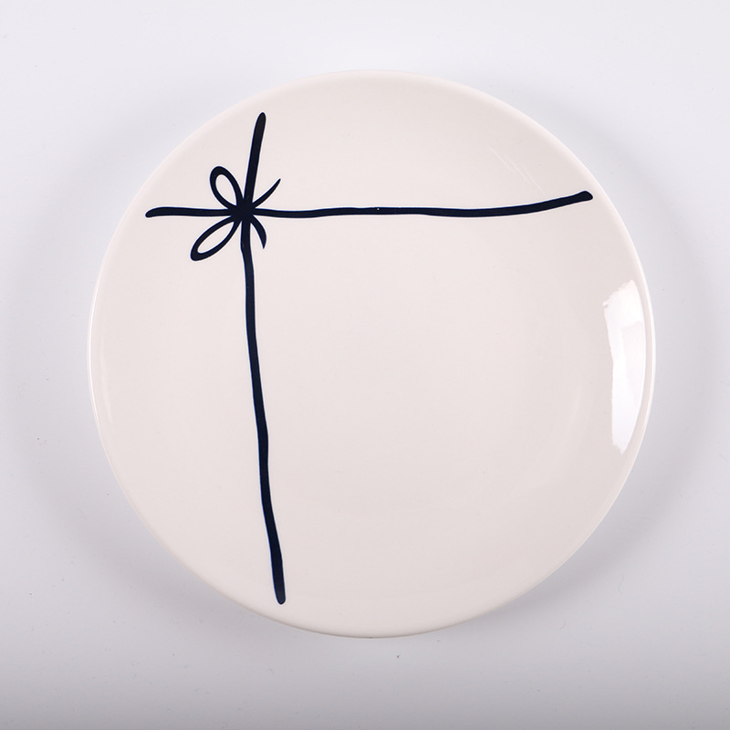 Gray floor creative simple ceramic tableware Bowl plate dish household round plate fruit plate hotel Western plate breakfast plate