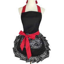 外贸黑色蕾丝设计简约绑带广告围裙家用厨房超市罩衣劳保工作围裙