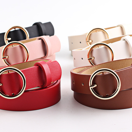 Round Faux Leather Belt Women's Personality PU Leather Belt Casual Round Buckle Waistband Pin Buckle Belt