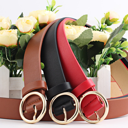 Round Faux Leather Belt Women's Personality PU Leather Belt Casual Round Buckle Waistband Pin Buckle Belt
