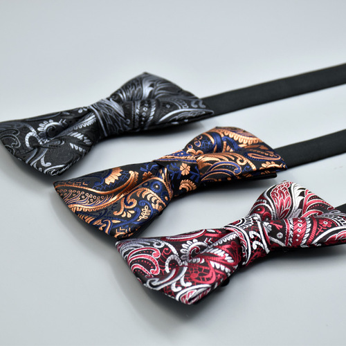 Bow tie men's groom wedding celebration professional business formal wear double-layer flat head burgundy monochrome new style