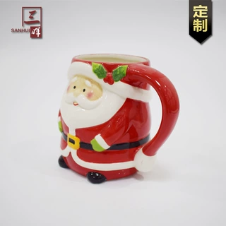 创意圣诞节礼品马克杯 外销白云土手绘老人杯 圣诞主题手绘陶瓷杯