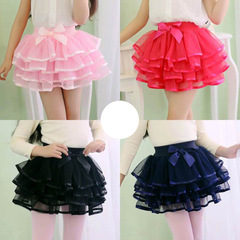 Girls' Short Skirt Primary School Half Skirt Butterfly Knot Children Bouncy Skirt 2024 Ribbon Cake Dress Dance Skirt