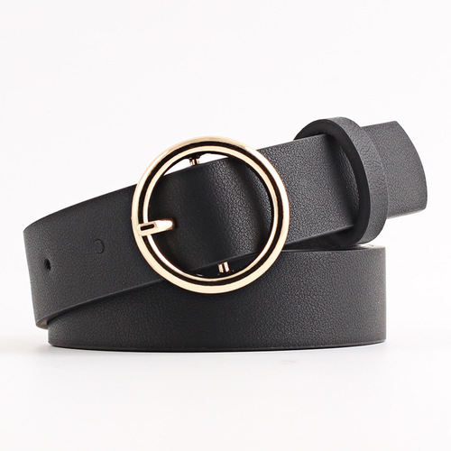 Round Faux Leather Belt Women's Personality PU Leather Belt Casual Round Buckle Waistband Pin Buckle Belt