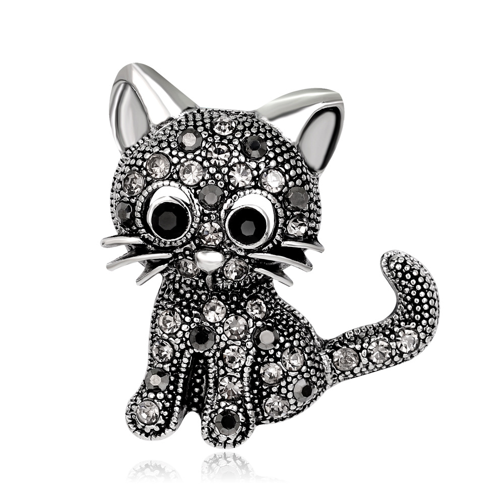 Fashion corsage retro cute kitten brooch diamond collar pin recommended