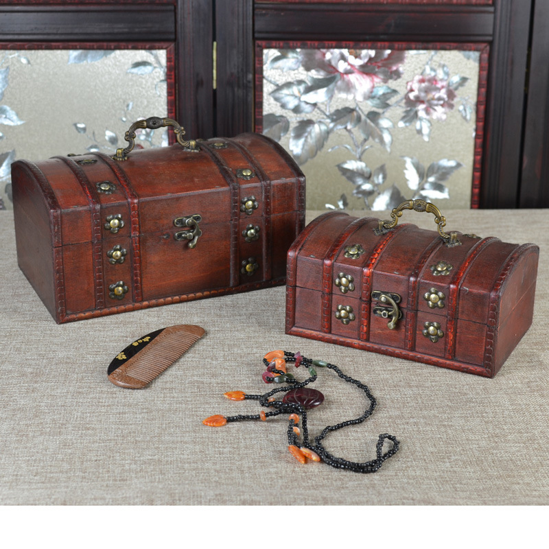新品仿古带锁木盒二件套复古盒子创意桌面收纳包装盒装饰道具