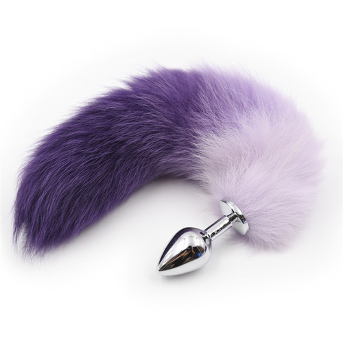Factory direct sales bondage color artificial fur butt plug tail purple pink sex toys metal couple toys