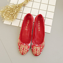 批发j328S年新款浅口圆头单鞋女中跟低帮女鞋新娘鞋大红色婚鞋